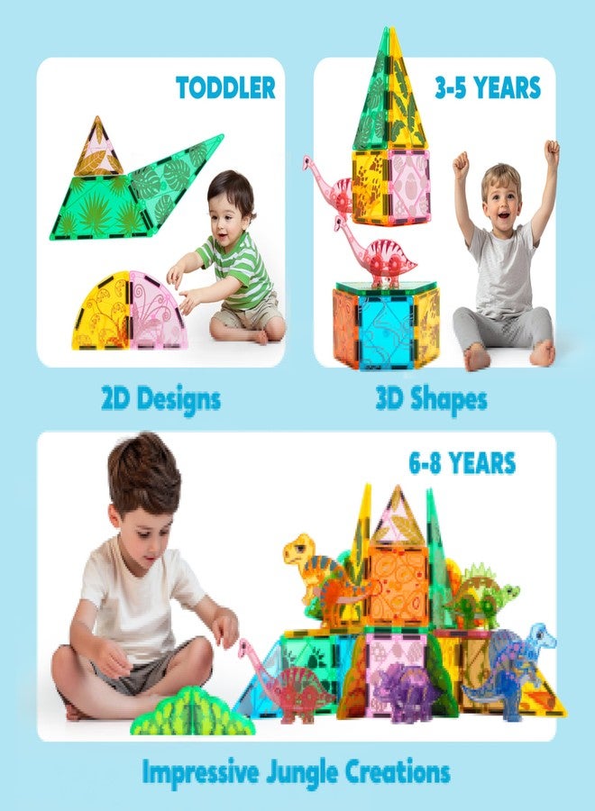 SYNCFUN Magnetic Building Tiles Dinosaur Set for Kids, 50PCS Including 5 Cute Dinosaurs, Educational STEM Toy for Boys & Girls Ages 3-5 4-8, Christmas Birthday Party Gift for Toddlers - Image 4